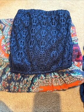 Navy Lace strapless maxi dress with Paisley bottom